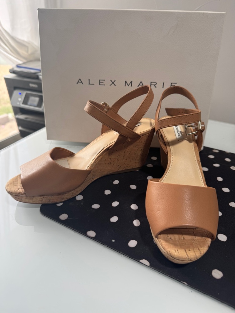 Alex Marie Tan Cork Wedge Sandals - Open Toe Ankle Strap
